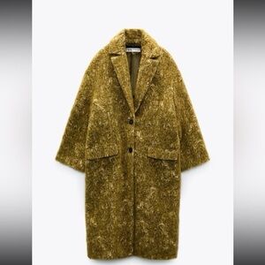 Zara Limited Edition Jacquard Wool Alpaca Coat Oil Green XS-S - FIRM PRICE!